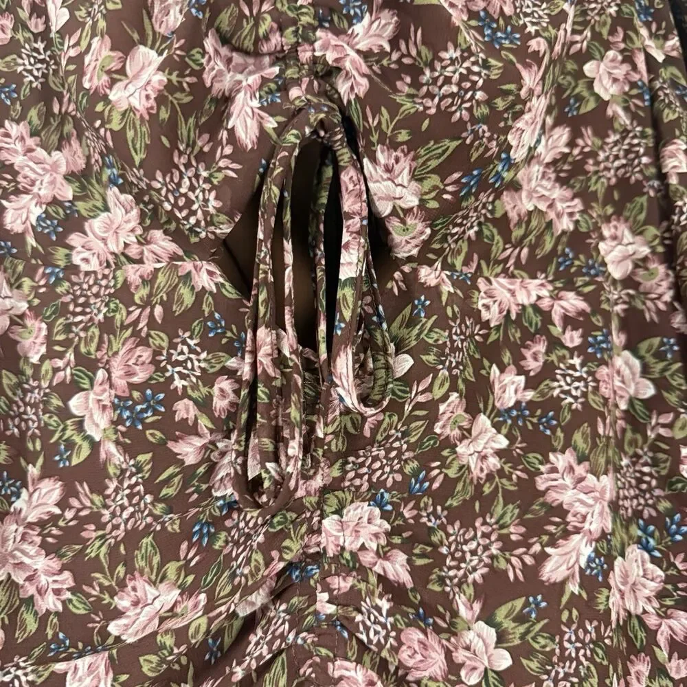 Astr Floral Midi Dress in Brown and Pink - Picture 6 of 14